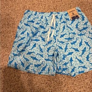 Chubbies Light Blue Shark Pattern Swim Trunks
